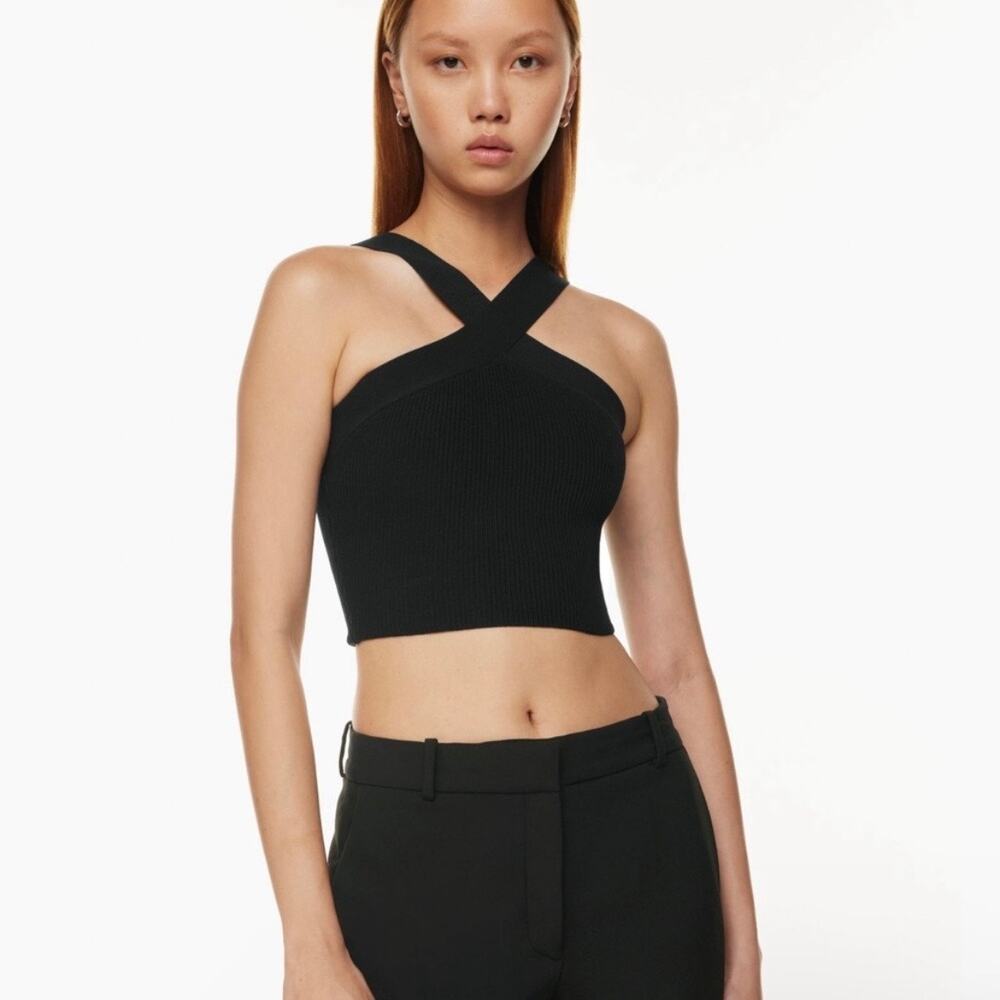 Aritzia Babaton Sculptknit Criss Cross Cropped Ribbed Tank Top Crop Halter Small - Picture 2 of 7